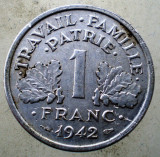 1.167 FRANTA VICHY WWII 1 FRANC 1942, Europa, Aluminiu