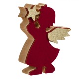 Decorațiune Crăciun, Jumbo, Inger Catifelat, Lemn, Roșu Auriu, 11 cm, Oem