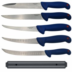 Set cutite de macelarie DEPOX&reg;, injunghiat, filetat, cutitul bucatarului si suport magnetic, otel inoxidabl