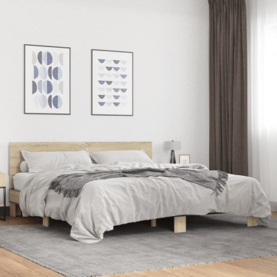 vidaXL Cadru de pat, stejar sonoma, 180x200cm, lemn prelucrat și metal 3280178 foto