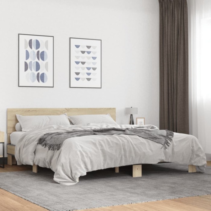 vidaXL Cadru de pat, stejar sonoma, 180x200cm, lemn prelucrat și metal 3280178