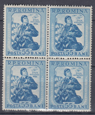 ROMANIA 1954 LP 372 ZIUA AVIATIEI BLOC DE 4 TIMBRE MNH foto