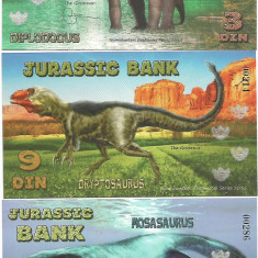 !!! RARR : FANTASY NOTES = JURASSIC BANK - 3 + 9 + 15 DIN - 2015 - UNC / POLIMER