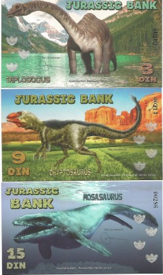 !!! RARR : FANTASY NOTES = JURASSIC BANK - 3 + 9 + 15 DIN - 2015 - UNC / POLIMER foto