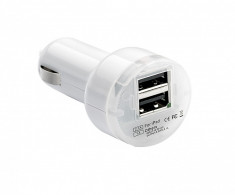 Incarcator auto Sumex pentru USB de la priza auto 12V DC cu 2 iesirii de 1A si 2.1A pt. diverse aplicatii Alb Kft Auto foto