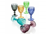 Set 6 pahare cu picior, Diamante, Brandani, 250 ml, sticla, multicolor