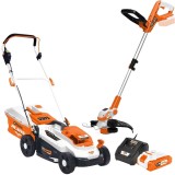 Ruris RXI3324e + 2024e + Alfa UP 2424e - Masina de tuns iarba 33 cm 30 l + Trimmer gazon 300 mm cap cu fir + Set 1 acumulator si incarcator Li-Ion 20