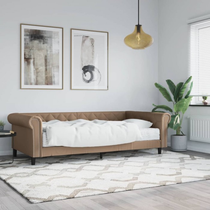 vidaXL Pat de zi cu saltea, cappuccino, 90x200 cm, piele ecologică 3197722