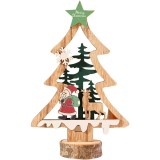 Decoratiune de Craciun, Flippy, din Lemn, 13 x 20 cm, Model Brad cu Stea Verde, Multicolor