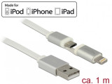 Cablu de date + incarcare micro USB cu adaptor Lightning MFI T-T 1m, Delock 83773