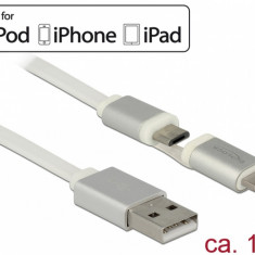 Cablu de date + incarcare micro USB cu adaptor Lightning MFI T-T 1m, Delock 83773