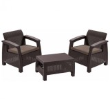 Set mobilier gradina Curver Corfu Weekend, Maro/Taupe, Plastic Technoratan, 2 Fotolii + Masuta Cafea, Rezistent Intemperii