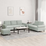 VidaXL Set de canapele cu perne, 3 piese, gri deschis, catifea