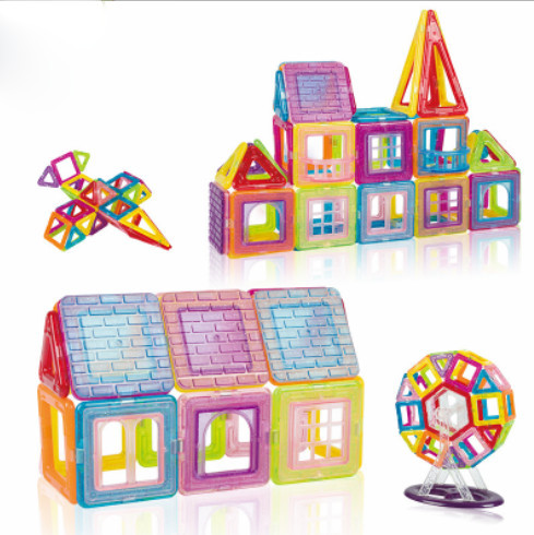 Set de constructie 56 piese, educativ si creativ, MAGNETIC CONSTRUCTION BLOCKS