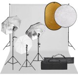 vidaXL Kit studio foto cu set de lumini, fundal și reflector 3094723