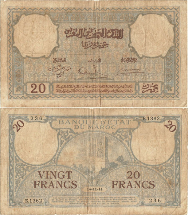 1941 (14 XI), 20 francs (P-18b.2) - Maroc!