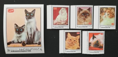 YEMEN K. - PISICI-serie 5 valori+ 1 S/Sh..MNH**.- YK 009B foto