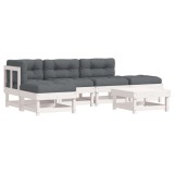 Set mobilier relaxare gradina&amp;perne 6 piese alb lemn masiv pin