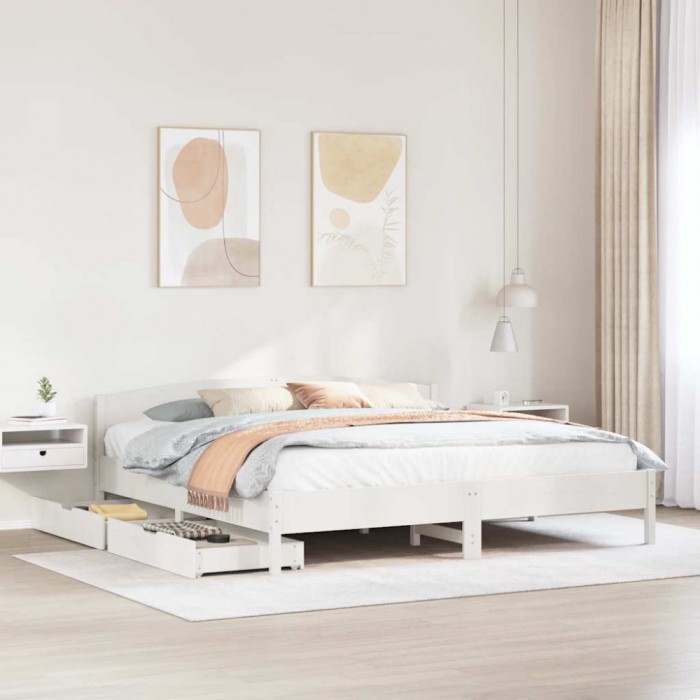 Gossi cadru de pat fara saltea, alb, 180x200 cm, lemn masiv pin