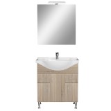 Set complet mobilier baie Bianca Prime 75, Stejar Sonoma, MDF, Include Chiuveta si Oglinda, Livrat Asamblat