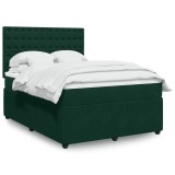 vidaXL Pat box spring cu saltea, verde &icirc;nchis, 160x200 cm, catifea 3294697
