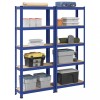 Set 2 Rafturi Depozitare Gossi, 5 Niveluri, 75x30x168 cm, Otel/Lemn, Albastru/Lemn, Sarcina 375kg, Raft Metalic Garaj