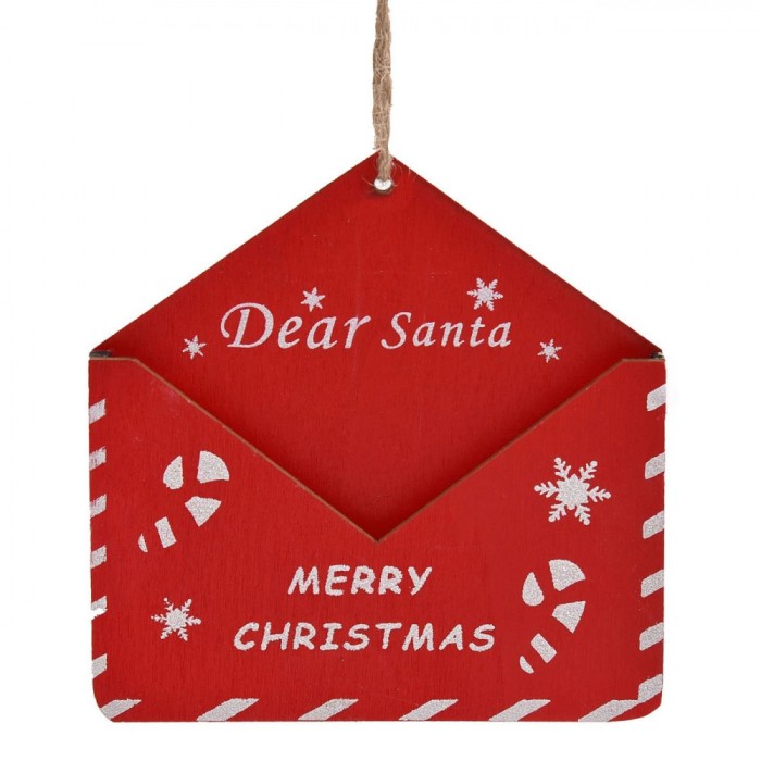 Decorațiune Suspendabilă de Crăciun Jumbo Scrisoare către Moș Crăciun, Lemn, 10.8x11 cm, Roșu