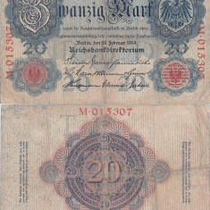 1914 (19 Februarie), 20 Mark (P-46a) - NS 6 cifre - Imperiul German