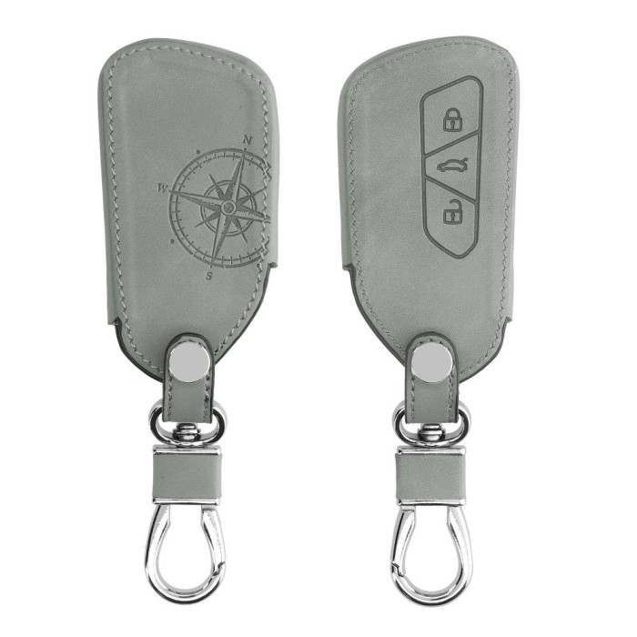 Husa Cheie Auto pentru VW - 3 Butoane, Piele nabuc, Gri, 52653.03