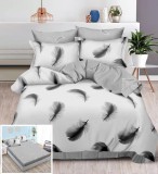 Cumpara ieftin Lenjerie Pat Bumbac Gri Imprimeu 6 Piese cu Elastic 180x200 cm (&plusmn;25cm). Husa pilota 200x230cm, 2 fete perna 55x75cm, 2 fete perna 70x70cm