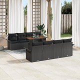 Set canapea de gradina Gossi de 9 piese cu perne negru ratan poly, canapea de gradina Gossi cu 2 locuri cu spatiu de stocare &amp; perne negru ratan poly