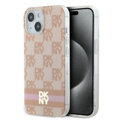 Husa iPhone 15 - DKNY IML Checkered Mono Pattern &amp; Printed Stripes MagSafe (DKHMP15SHCPTSP) - Pink