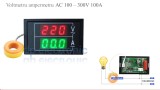 Voltmetru Ampermetru Digital AC 100-300V 0-100A, Voltampermetru de Panou, Aparat Masura Tensiune Curent, Afisaj LED