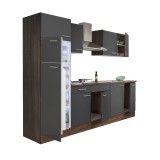 Mobilă de bucătărie Yorki 270, corp din stejar Yorki, față antracit satinat, frigider cu congelator superior