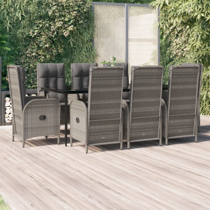 vidaXL Set mobilier de grădină cu perne, 9 piese, negru/gri, poliratan 3185184