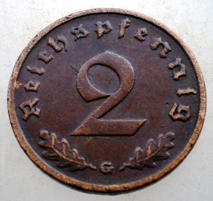 2.832 GERMANIA 2 REICHSPFENNIG 1938 G