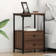 vidaXL Cabinet de noptiere cu stație de &icirc;ncărcare 2 pcs Stejar brun 859449