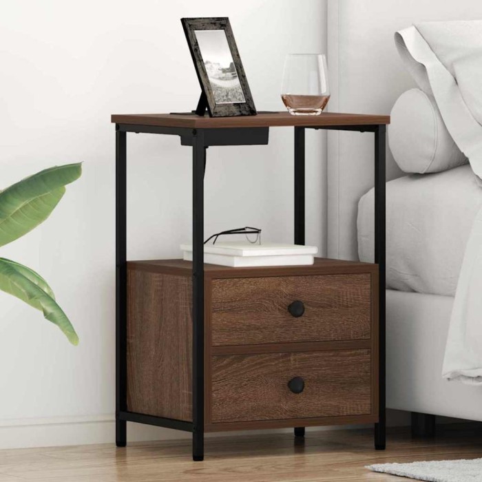 vidaXL Cabinet de noptiere cu stație de &icirc;ncărcare 2 pcs Stejar brun