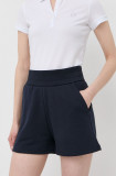 Armani Exchange pantaloni scurti femei, culoarea albastru marin, neted, high waist