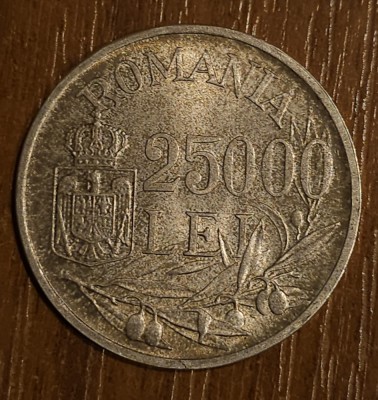 25000 lei 1946, Rom&amp;acirc;nia, argint, liniuta intre masline foto
