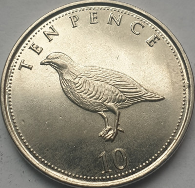 Moneda 10 pence 2016 Gibraltar, Barbary Partridge foto