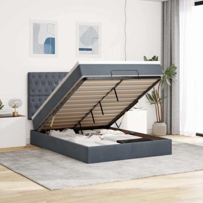 vidaXL Cadru de pat otoman cu saltele Gri &amp;icirc;nchis 140x190cm catifea 3313542 foto