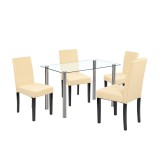 Set Masa Bucatarie Leziter Karin 4 Scaune Kelly Alb-Bej, Masa Berna Sticla 120cm