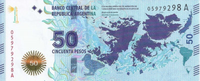 Argentina 50 Pesos 2015 ( Falklands) V19, P-362 UNC !!! foto