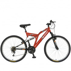 Bicicleta munte, dubla suspensie, RICH Alpin, roata 26 inch, frana V-Brake, 18 viteze, rosu/negru foto