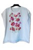 T12. Bluza de dama, matase alba Habotai, croita si realizata manual, pictata manual cu maci, marime usor adaptabila L/XL, Elegant, Maneca scurta