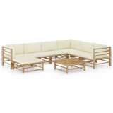 VidaXL Set mobilier de grădină, 8 piese, perne alb crem, bambus