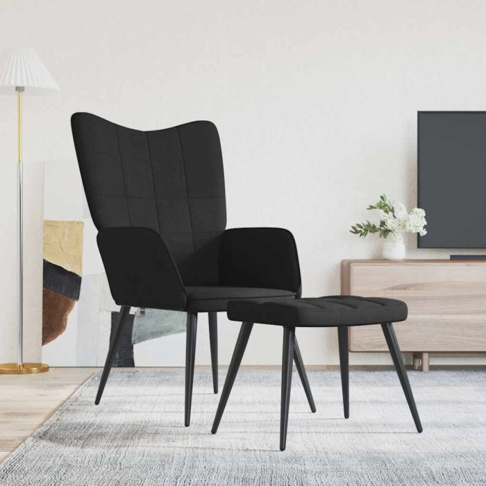 Scaun de relaxare cu taburet, negru, textil