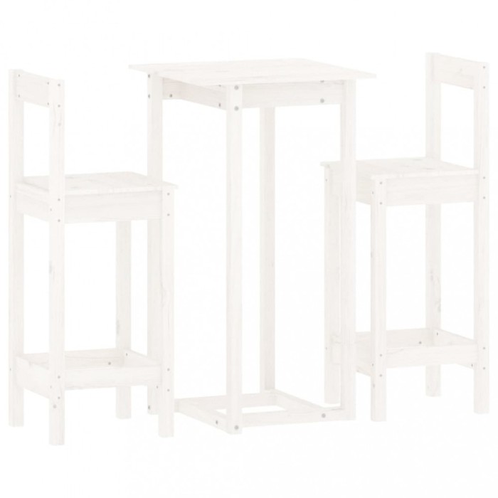 Set mobilier de bar, 3 piese, alb, lemn masiv de pin