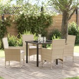 vidaXL Set de dining pentru grădină, 5 piese, cu perne, bej, din rattan și poliester.